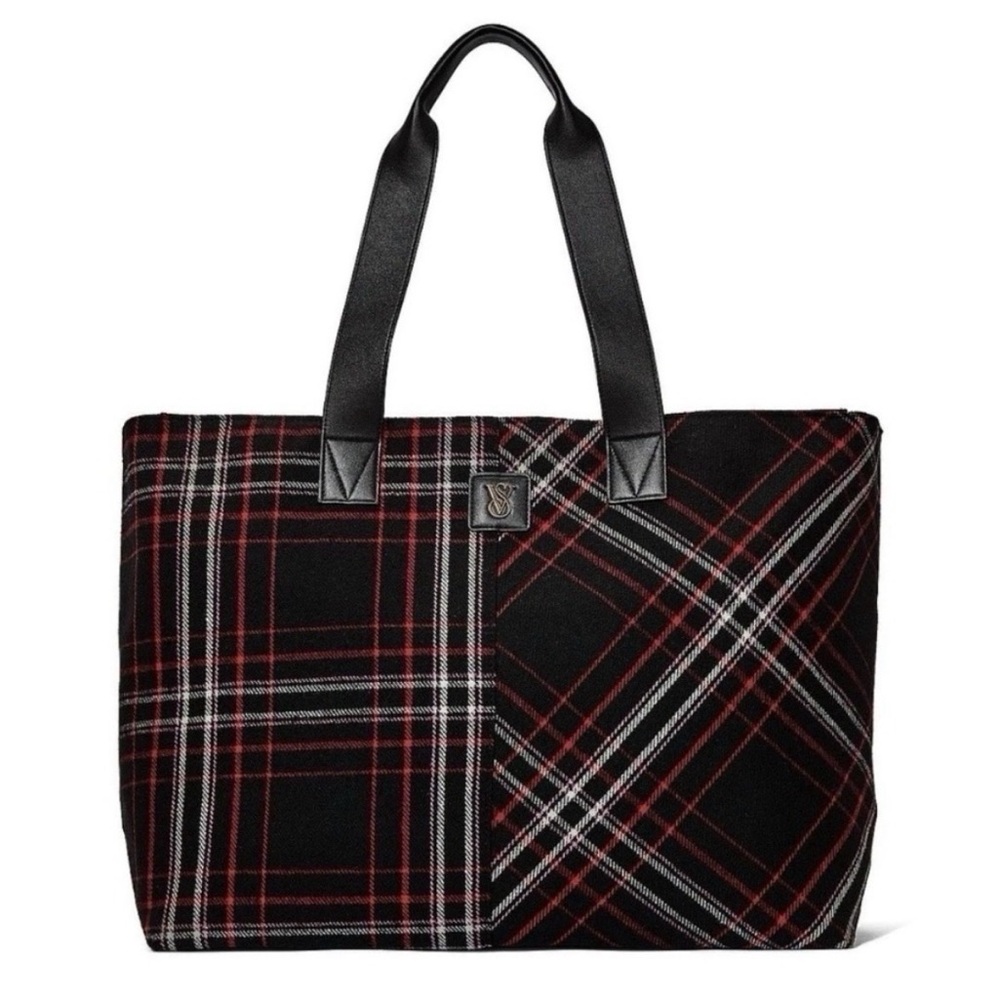 Victorias Secret Plaid Black and Red Tote Bag
